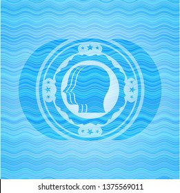 team work icon inside light blue water emblem.