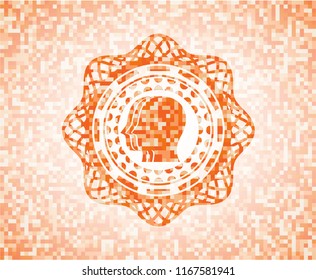 team work icon inside orange tile background illustration. Square geometric mosaic seamless pattern with emblem inside.