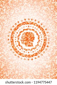 team work icon inside orange tile background illustration. Square geometric mosaic seamless pattern with emblem inside.