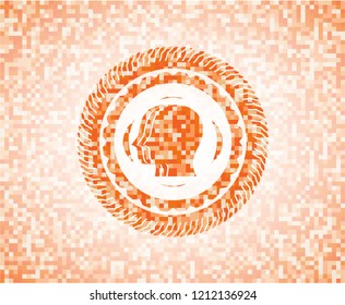 team work icon inside orange tile background illustration. Square geometric mosaic seamless pattern with emblem inside.