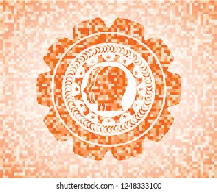team work icon inside orange tile background illustration. Square geometric mosaic seamless pattern with emblem inside.