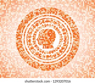 team work icon inside orange mosaic emblem