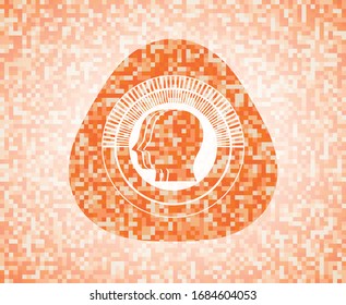 team work icon inside orange mosaic emblem with background