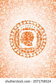 team work icon inside orange mosaic emblem with background. 