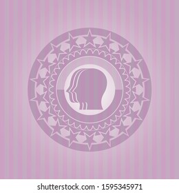 team work icon inside pink emblem. Vintage.