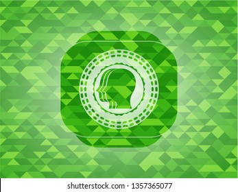 team work icon inside realistic green mosaic emblem
