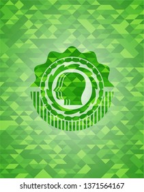 team work icon inside realistic green emblem. Mosaic background