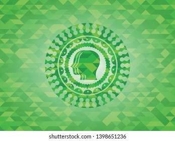 team work icon inside realistic green emblem. Mosaic background