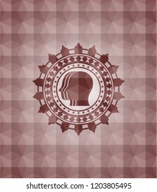 team work icon inside red seamless geometric badge.
