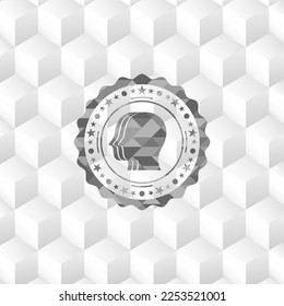 team work icon inside retro style grey emblem with geometric cube white background. 