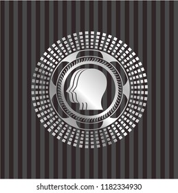 team work icon inside silvery emblem or badge
