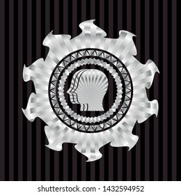 team work icon inside silvery badge or emblem