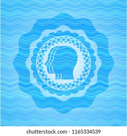 team work icon inside water representation badge background.