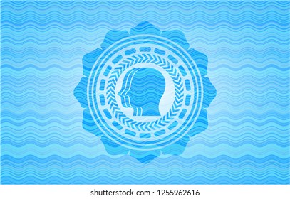 team work icon inside water representation style badge.