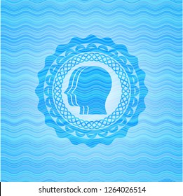 team work icon inside water emblem.