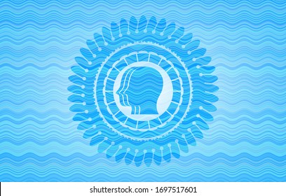 team work icon inside water representation style badge.