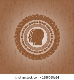 team work icon inside wood badge or emblem