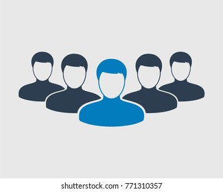 Team Work Icon. A number of people behind the leader. 