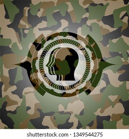 team work icon on camouflaged pattern