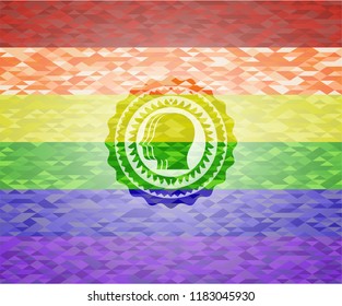 team work icon on mosaic background with the colors of the LGBT flag