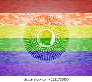 team work icon on mosaic background with the colors of the LGBT flag