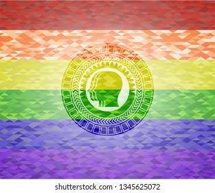 team work icon on mosaic background with the colors of the LGBT flag