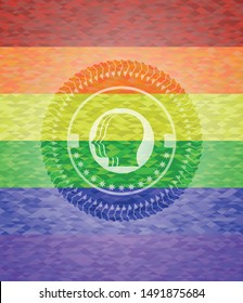 team work icon on mosaic background with the colors of the LGBT flag