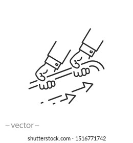 team work icon, people support, human resource, hands group, together in partnership teamwork, thin line symbol on white background - editable stroke vector illustration eps 10