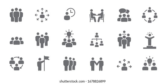 Team Work Icons. Meeting, Group, Team, People, Conference, Leader, Discussion, Collaboration, Research And More. It Is Easy To Edit - Stock Vector.