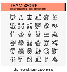 Team Work Icons Set. UI Pixel Perfect Well-crafted Vector Thin Line Icons. The illustrations are a vector.