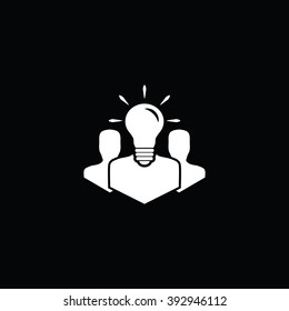 Team Work Idea Vector Icon | Three person with Light Bulb | Vector Isolated Object Element Colorful Sign Symbol Icon Flat Illustration Pictograph Silhouette Logo