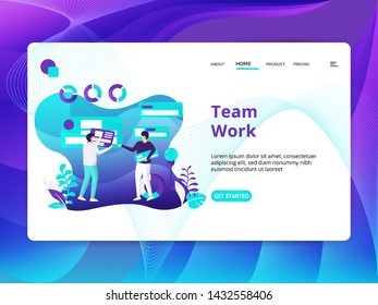 Team Work Illustration, can be used for landing pages, web, ui, banners, templates, backgrounds, posters - Vector