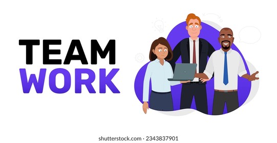 Teamarbeit-Illustration. Digital Web Design Objekt. Charakterkonzept. Einfach zu bearbeitende Vektorgrafiken mit bearbeitbaren Linien.