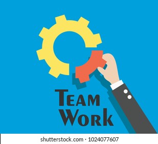 team work illustration with hand and gear