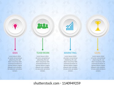 Team work info graphic template design concept vector illustration. Idea, team work, marketing and goal info graphic.  