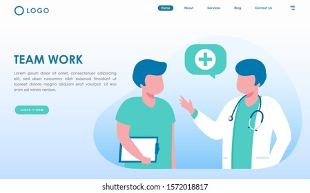 Team work landing page website illustration vector flat design 