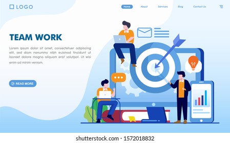Team work landing page website illustration vector flat design 