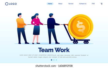 Team work landing page website illustration vector flat design vector template 