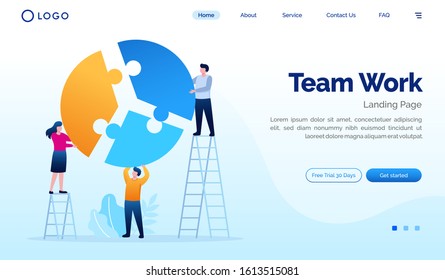 Team work landing page website illustration flat vector template 