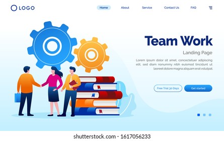 Team work landing page website illustration flat vector template 