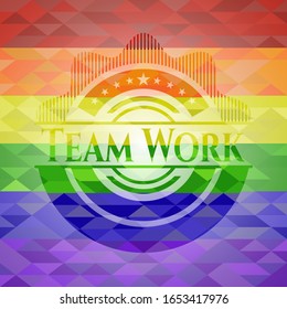 Team Work lgbt colors emblem. Vector Illustration. Mosaic.