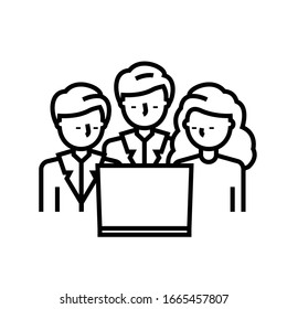 Icono de línea de trabajo de equipo, signo de concepto, ilustración de vector de esquema, símbolo lineal.