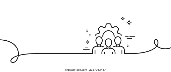 Icono de línea de trabajo de equipo. Una línea continua con curl. Signo de brigada. Símbolo de grupo comunitario. Cinta de esquema simple de trabajo en equipo. Patrón de curva de bucle. Vector