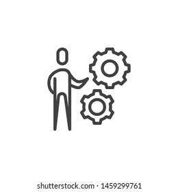 Team work line icon. Executive businessman linear style sign for mobile concept and web design. Man and gear outline vector icon. Symbol, logo illustration. Vector graphics