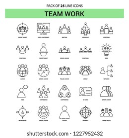 Team Work Line Icon Set - 25 Dashed Outline Style