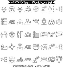 Conjunto de iconos de línea de trabajo de equipo, gráficos vectoriales