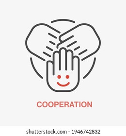 Team work line icon. Symbol of help, hope, partnership. Vector illustration.