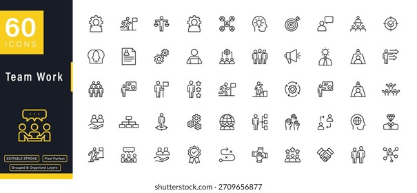 Team Work Line Icons Set Business Collaboration und Leadership Vektorgrafiken