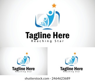 team work logo creative reaching star design concept computer networking