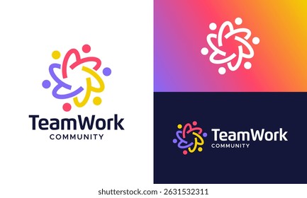 Team work logo design. Human unity concept vector design with leadership modern symbol graphic icon